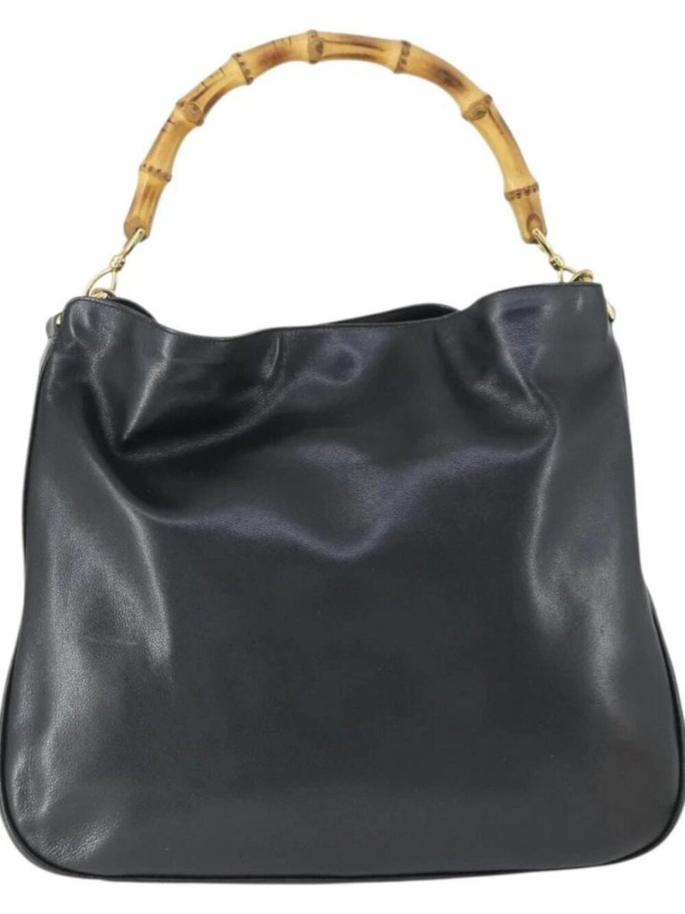 GUCCI Bamboo Shoulder Bag Leather 2way Black Gold 001 0166 1577 Auth